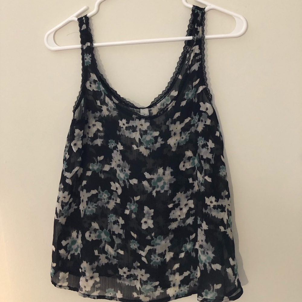 Black tank top with floral pattern